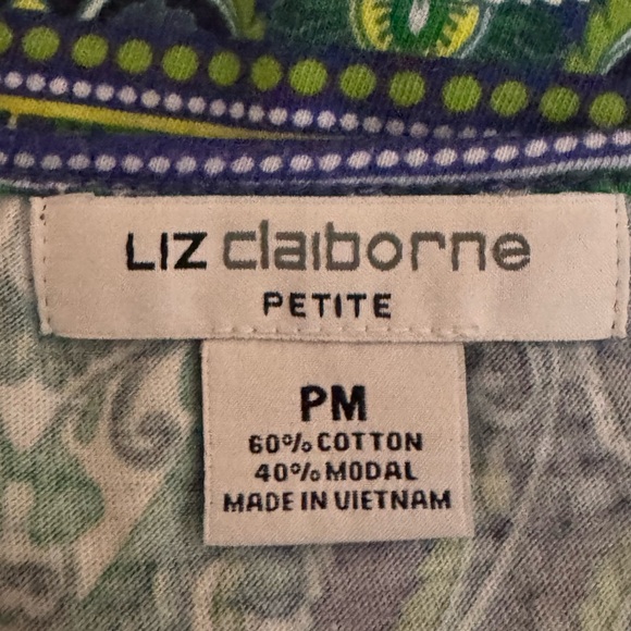 G-99 Liz Claiborne Blue Green &‎ White Short Sleeve Pullover Blouse Size MP - Picture 12 of 14
